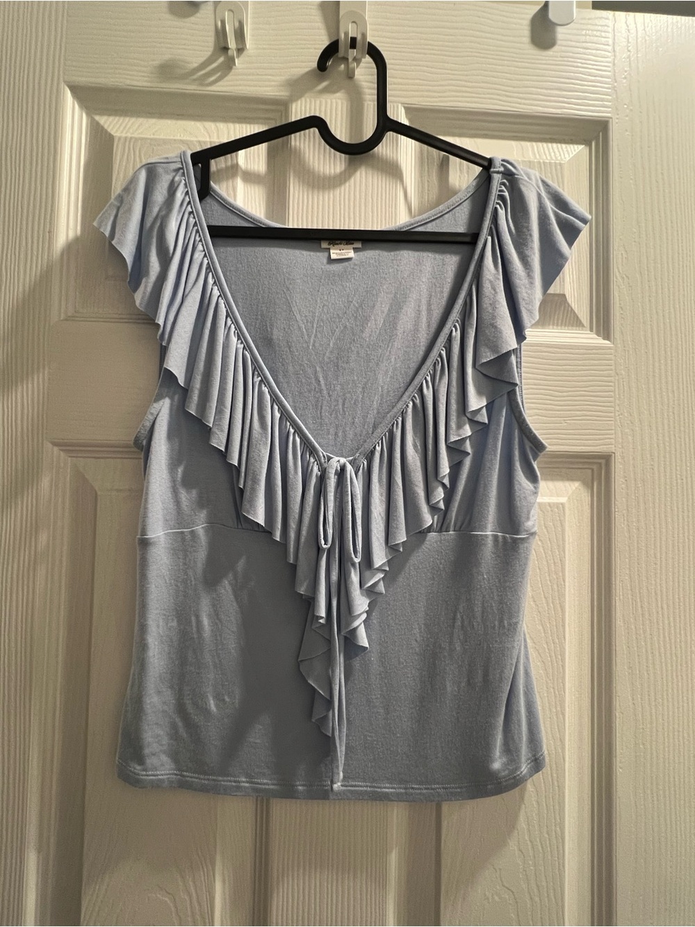Kimchi Blue Light Blue Ruffle V-Neck Tie-Front Tank